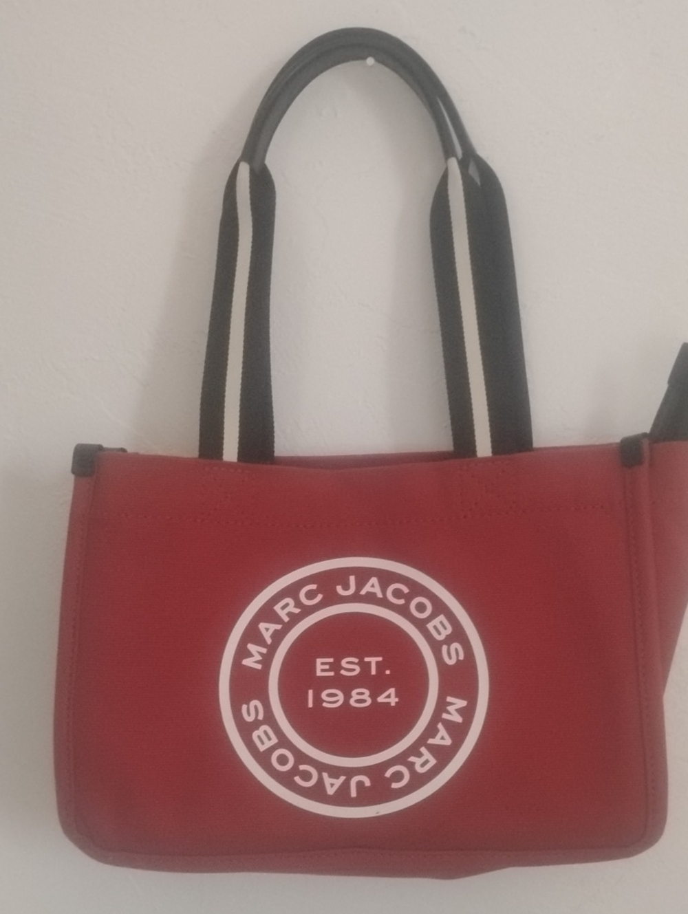 Marc Jacobs Medium Red Canvas Tote with White Logo Ring NWT